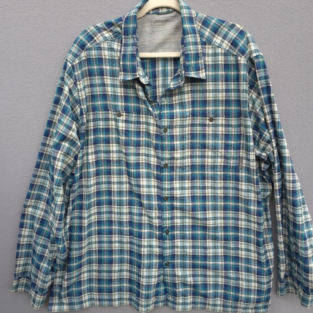 Eddie Bauer Men's 2XL Blue Plaid Button Shirt
